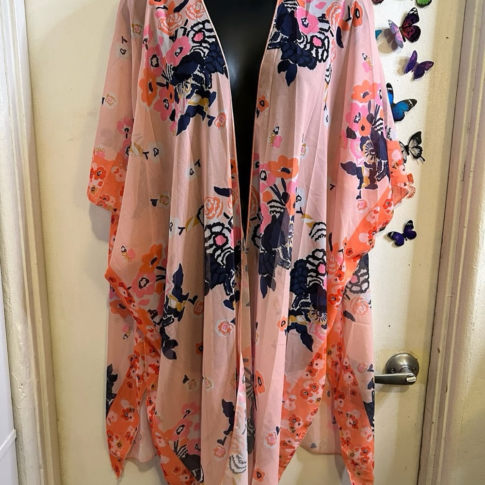 Floral Sheer Kimono cover up by Moss Rose - one size fits most Swim Cover-up